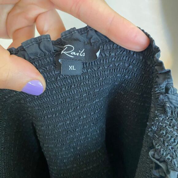 Rails Rumi Smocked Midi Dress Womens Size XL Black Ruffle Hem Cotton Tencel - Picture 5 of 8